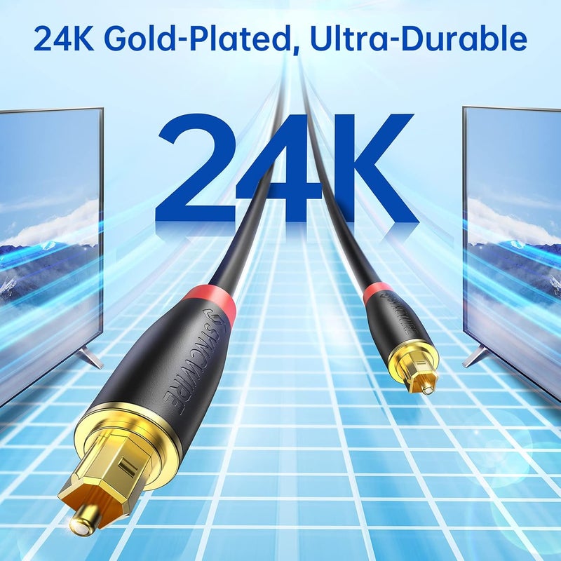 Syncwire Digital Optical Audio Cable (10 Feet) - [24K Gold-Plated, Ultra-Durable] Fiber Optic Toslink Male to Male Cord Optical Cables for Home Theater, Sound Bar, TV, PS4, Xbox, Playstation & More - Image 4